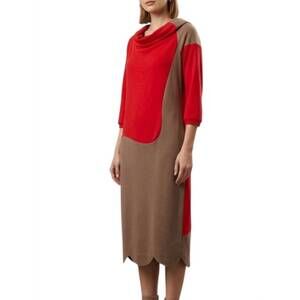 NEW KAREN T DESIGN cozy sweater midi in red beige